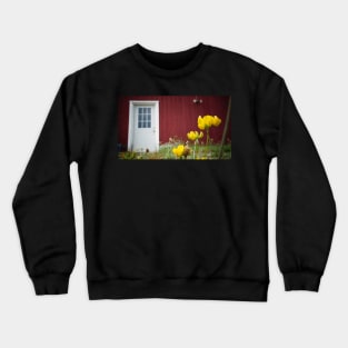 White Door on Red Building Crewneck Sweatshirt